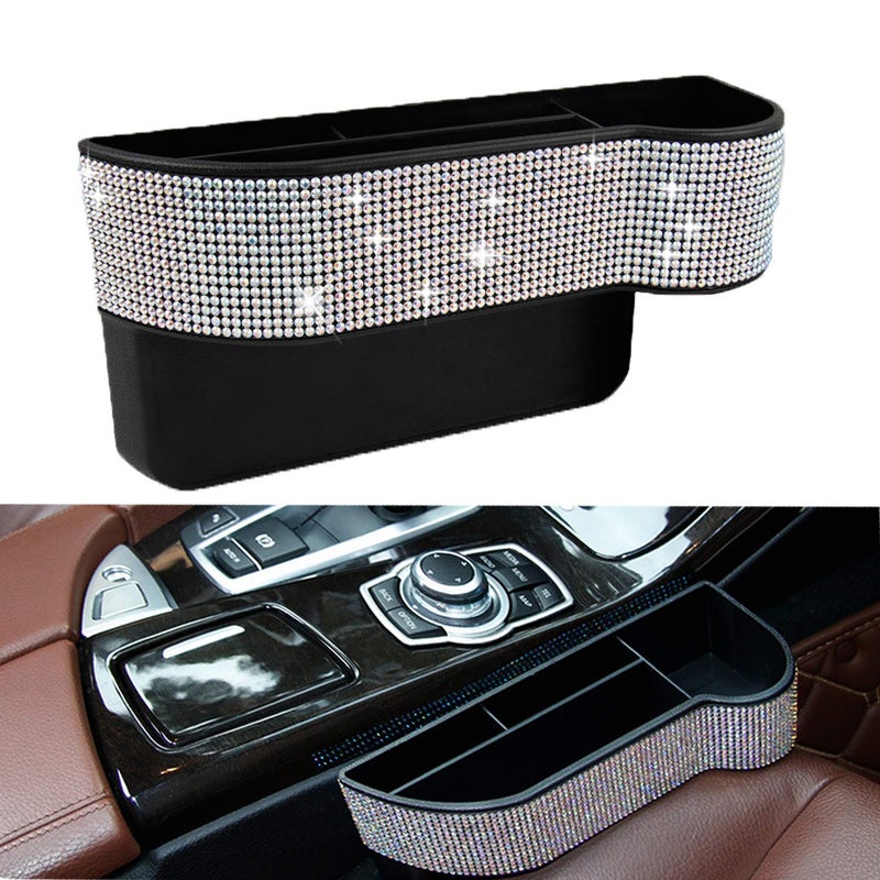 WedFeir Car Seat Side Drop Organizer, Sparkle Car Seat Gap Filler, Car Seat Console Storage Organizer, Crystal Car Seat Pockets with Cup Holder and Two Charging Ports for Co-Driver. - Image 1